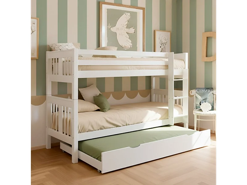 Beliche + cama de arrastro madeira branca 90x190cm