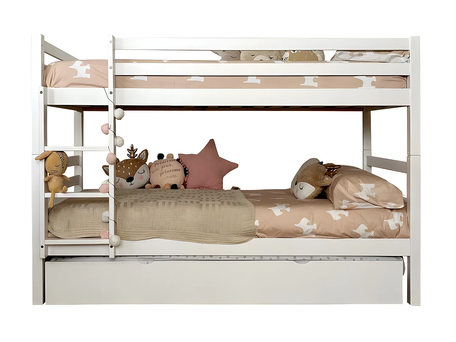 Litera + cama elevable madera blanco 90x195cm