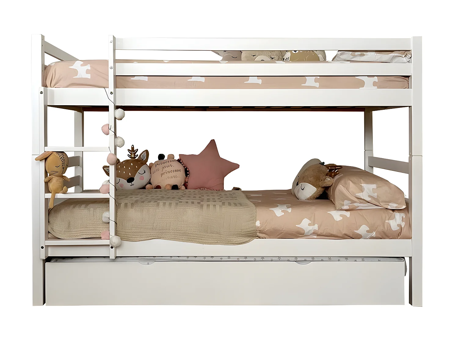 Litera + cama elevable madera blanco 90x195cm