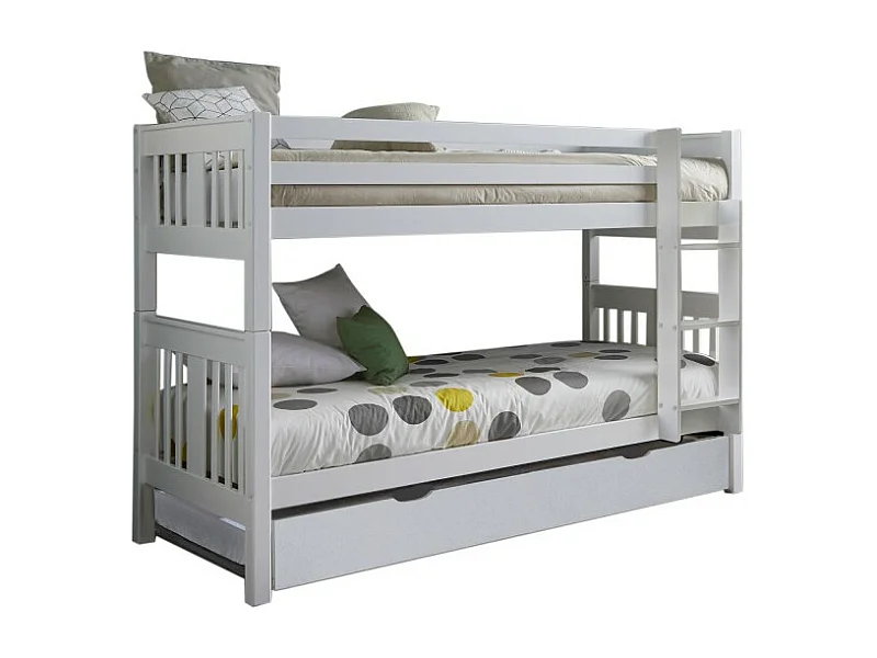 Litera + cama elevable madera blanca 90x190cm