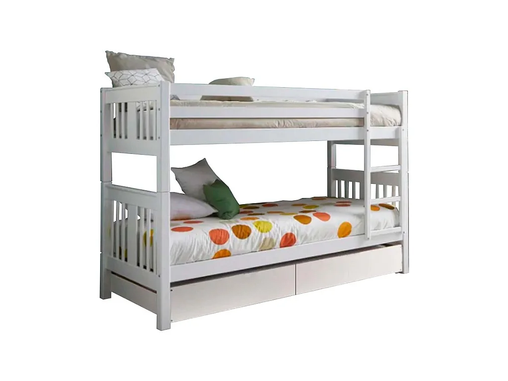 Etagenbett + Ausziehbett mit Beine aus Holz weiß 90x190cm