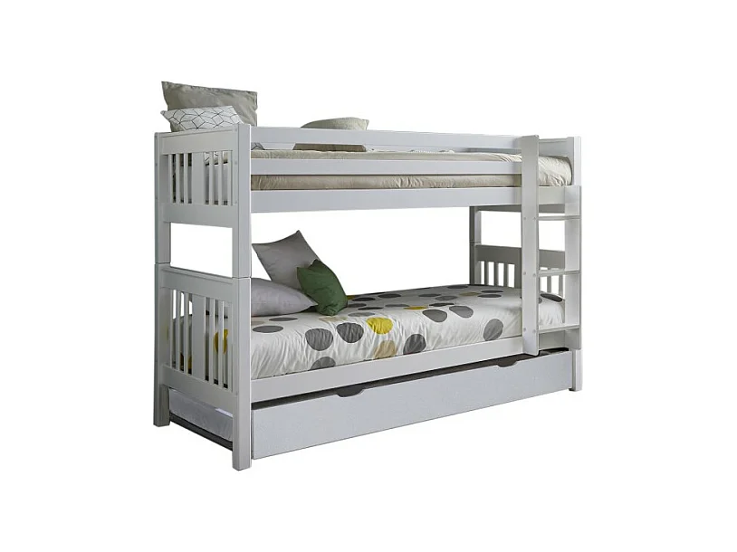 Lit superposé + lit pieds pliants en bois blanc 90x190cm