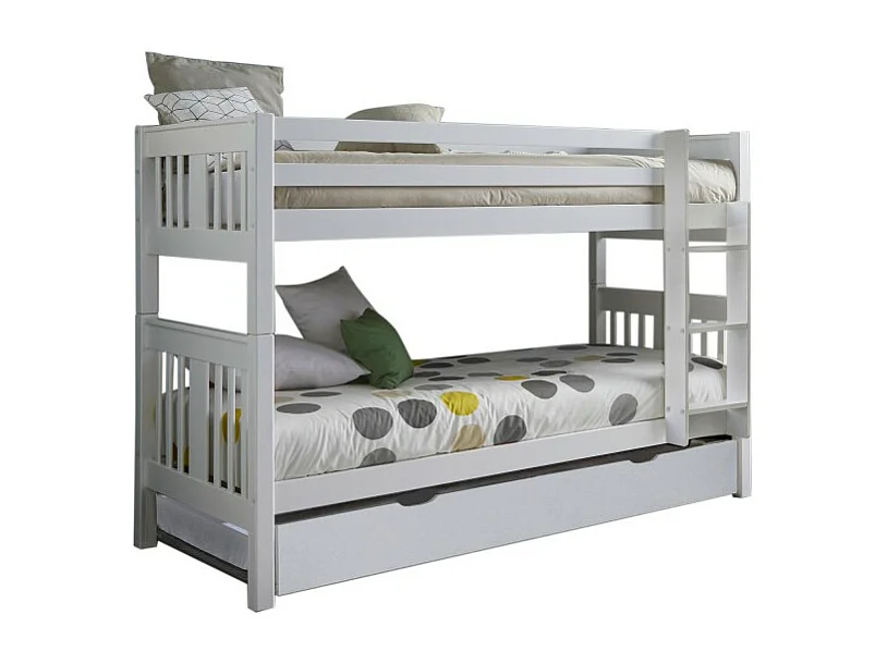 Beliche + cama extraível elevável em madeira branca 90x190cm