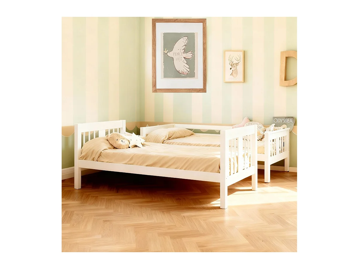Letto a castello + letto apribile legno bianco 90x190cm