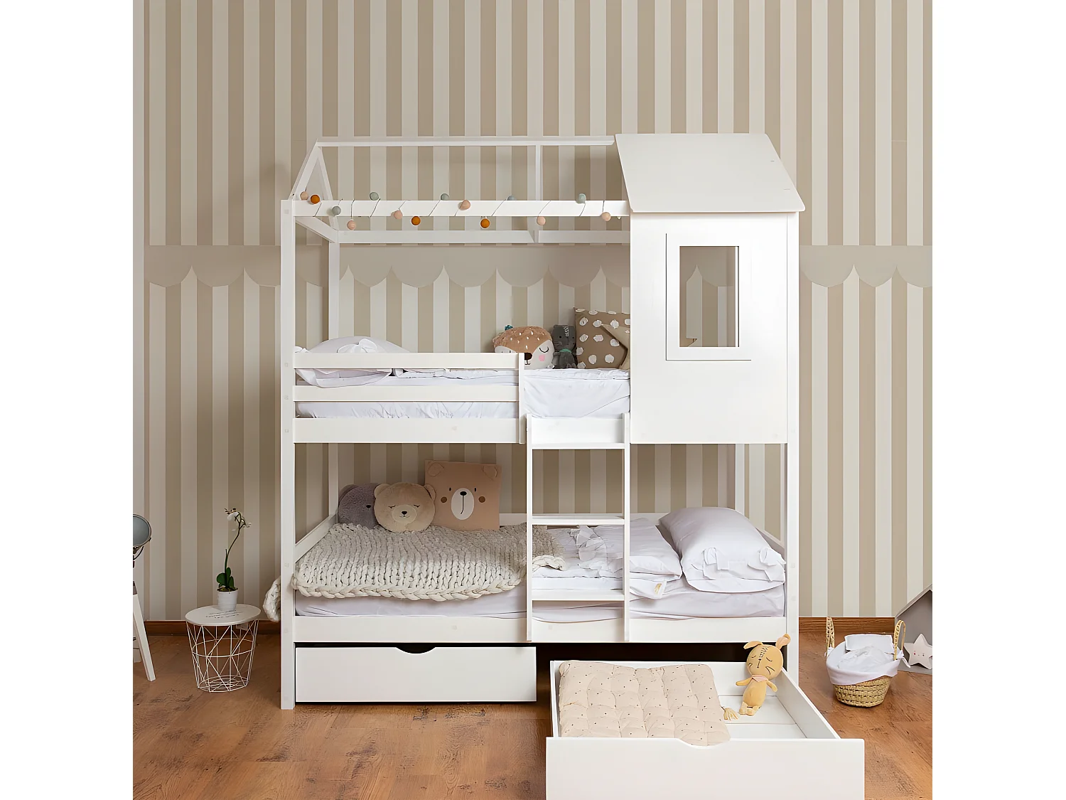 Litera + 2 cajones madera blanco 90x190/90x190cm