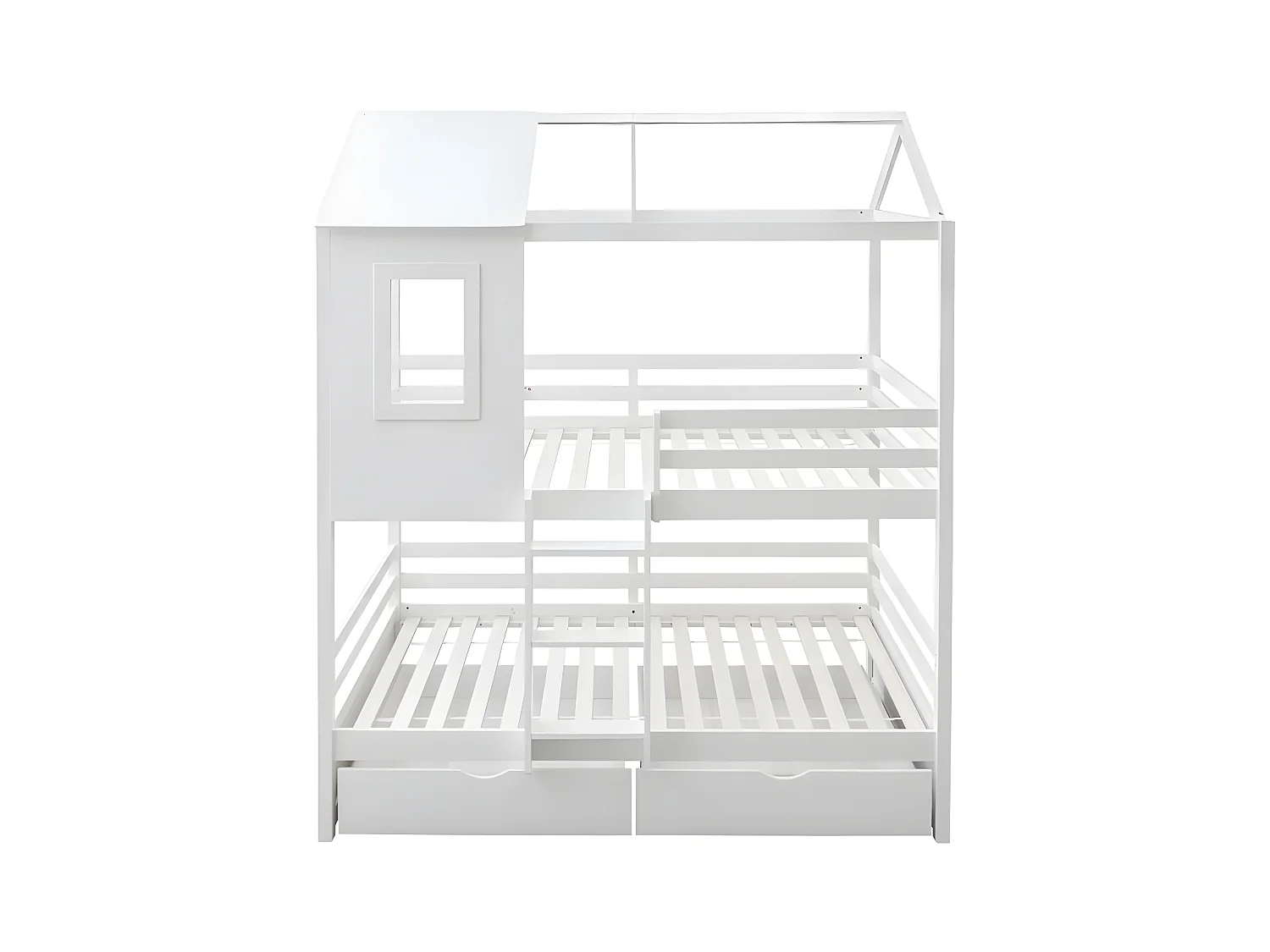 Lit superposé + 2 tiroirs bois blanc 90x190/90x190cm