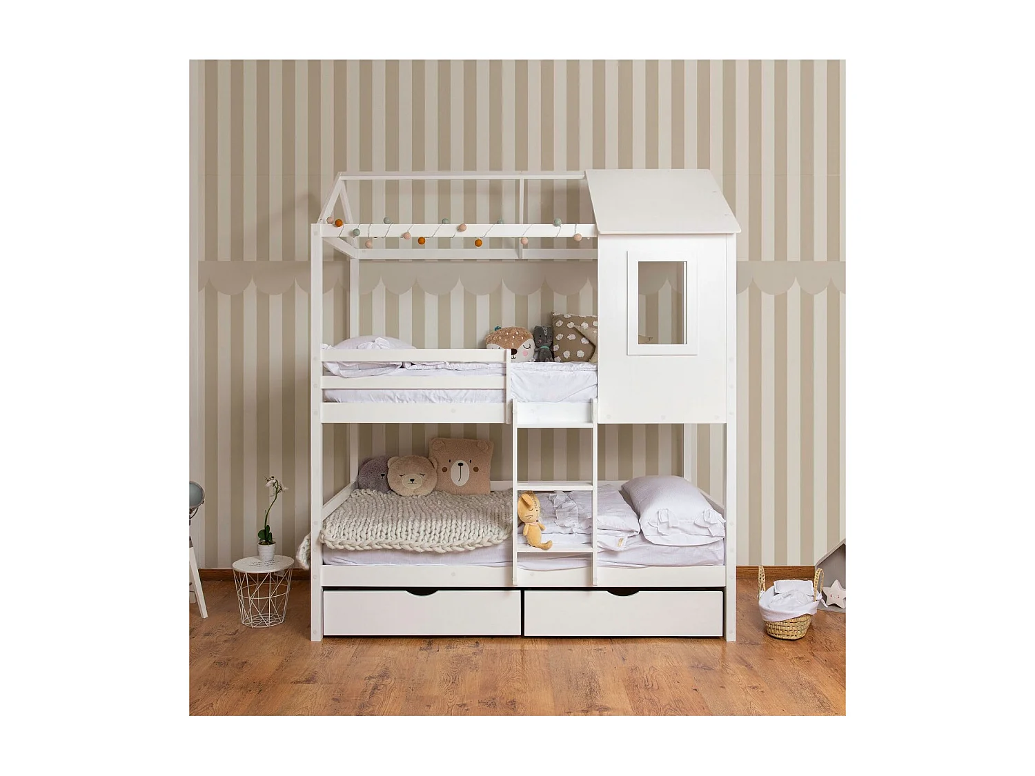 Stapelbed + 2 lades hout wit 90x190/90x190cm