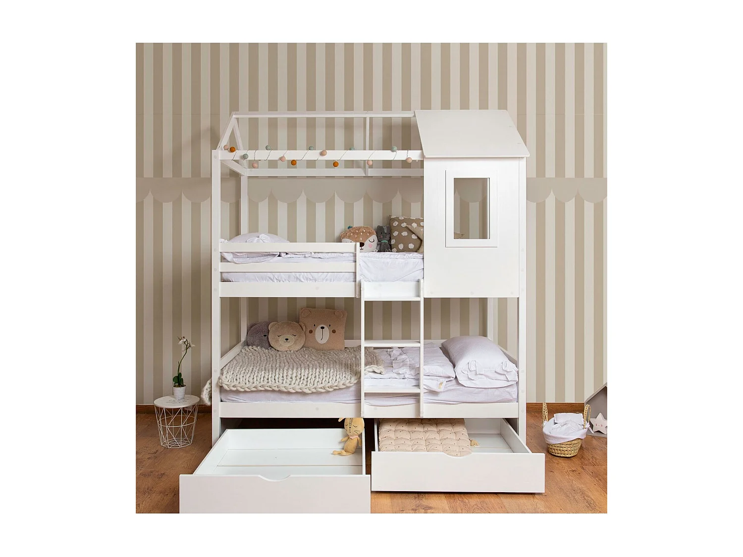 Stapelbed + 2 lades hout wit 90x190/90x190cm