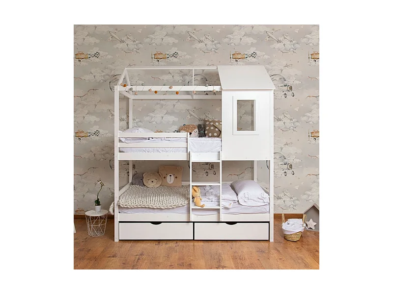 Litera + 2 cajones madera blanca 105x190/105x190cm