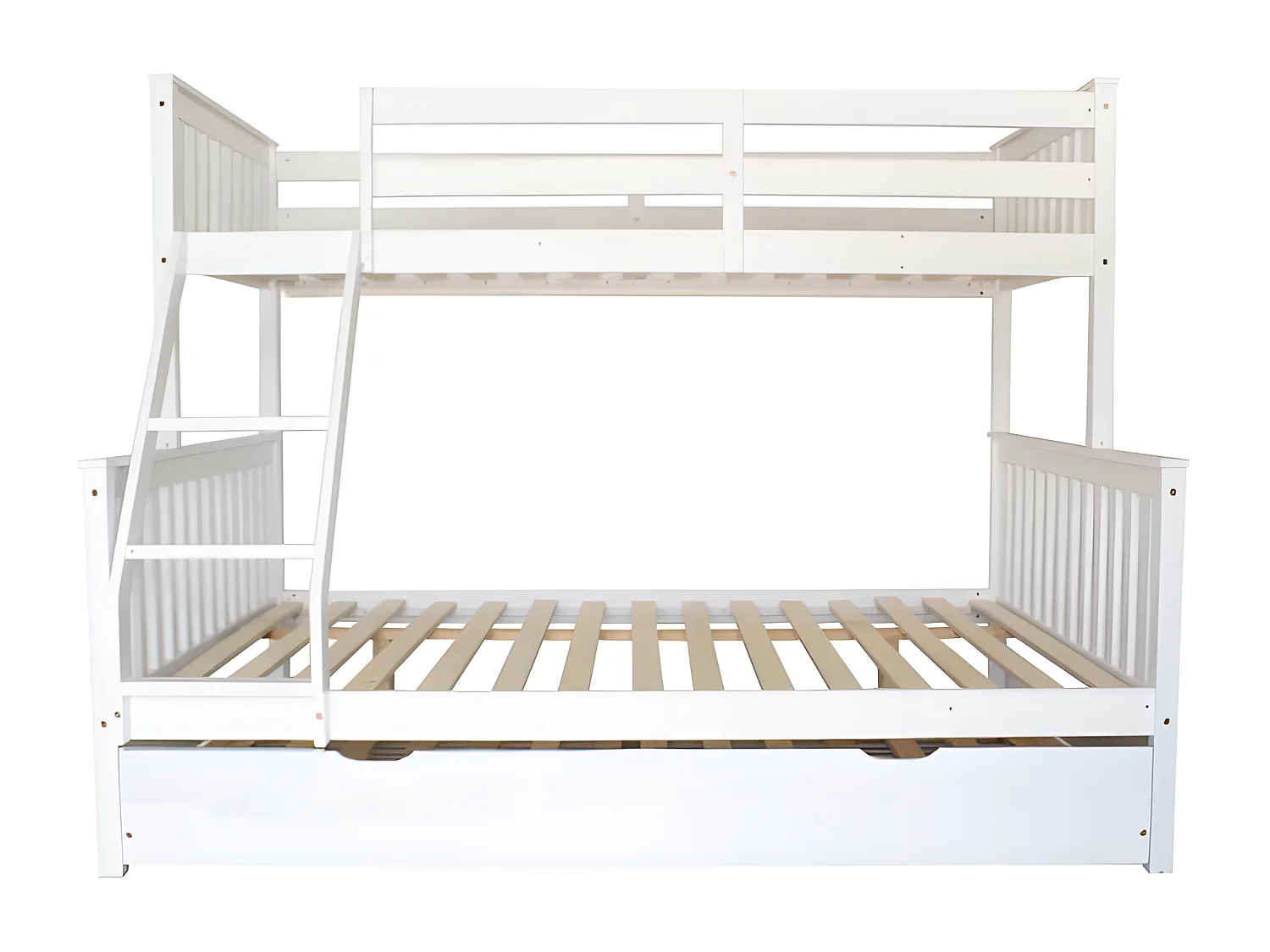 Lit superposé triple + lit tiroir bois blanc 135 cm