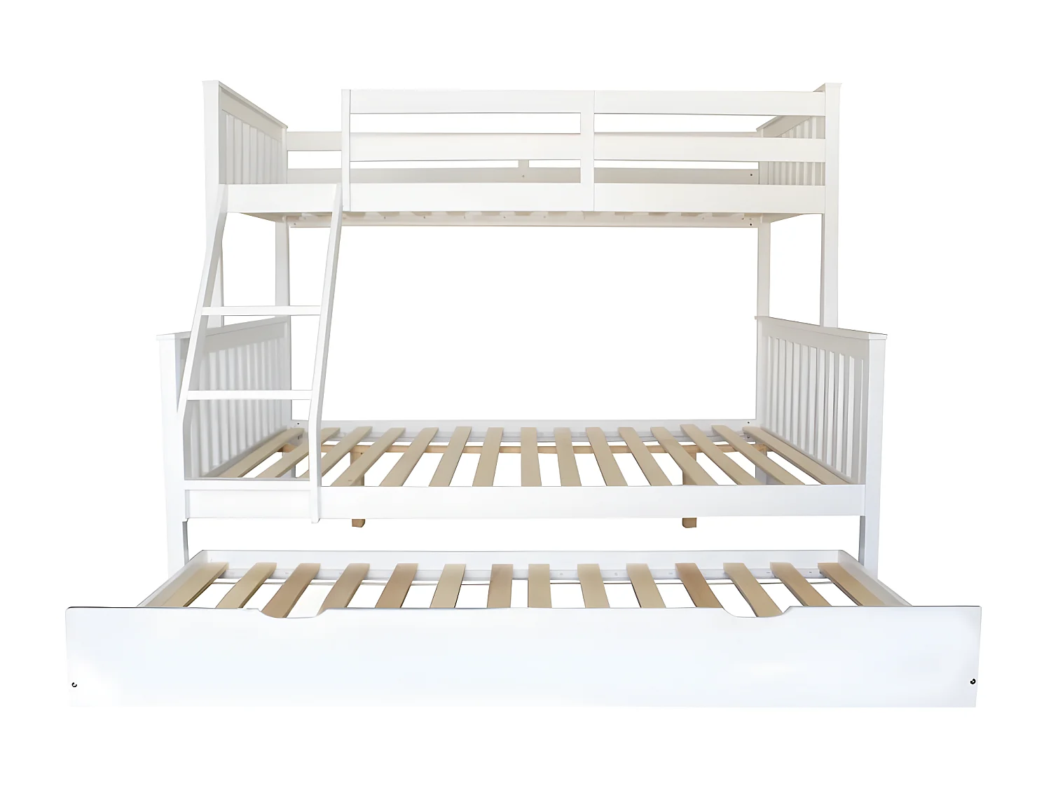 Lit superposé triple + lit tiroir bois blanc 135 cm