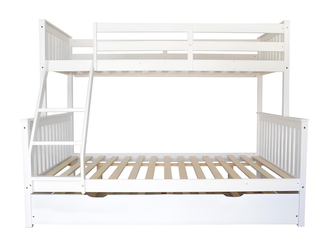 Litera triple + cama de arrastre blanco madera 135 cm