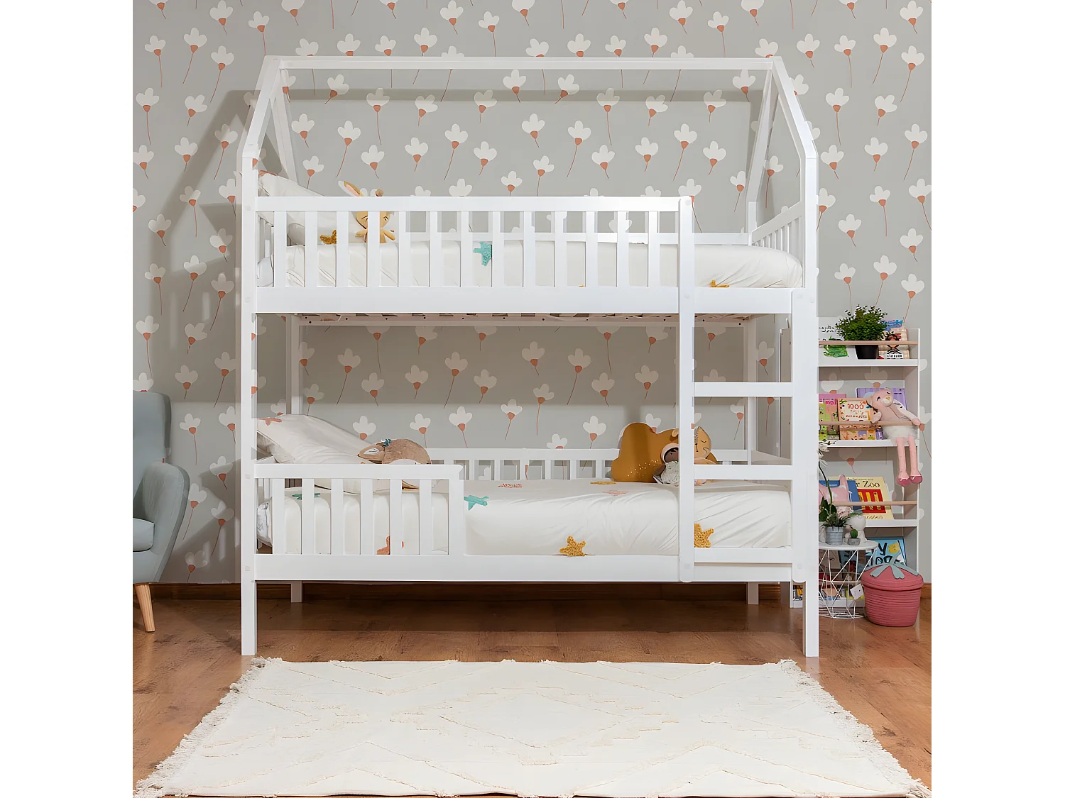 Etagenbett Häuschen Holz weiß 90x190/90x190cm