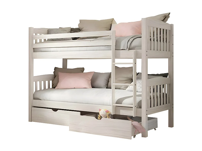 Litera + 2 cajones madera blanco decapé 90x190cm