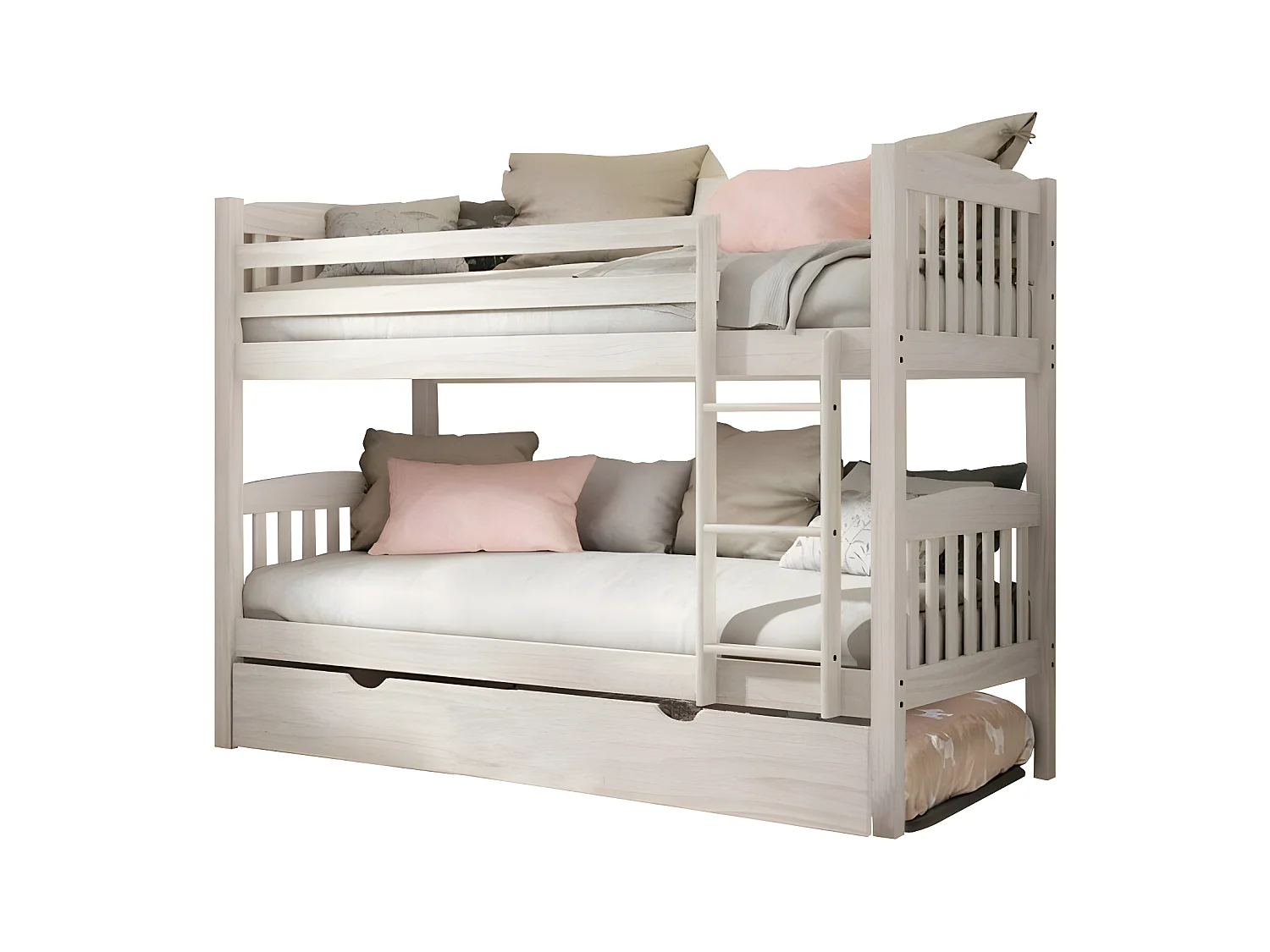 Etagenbett + 2 Schubladen Holz weiß decapé 90x190cm