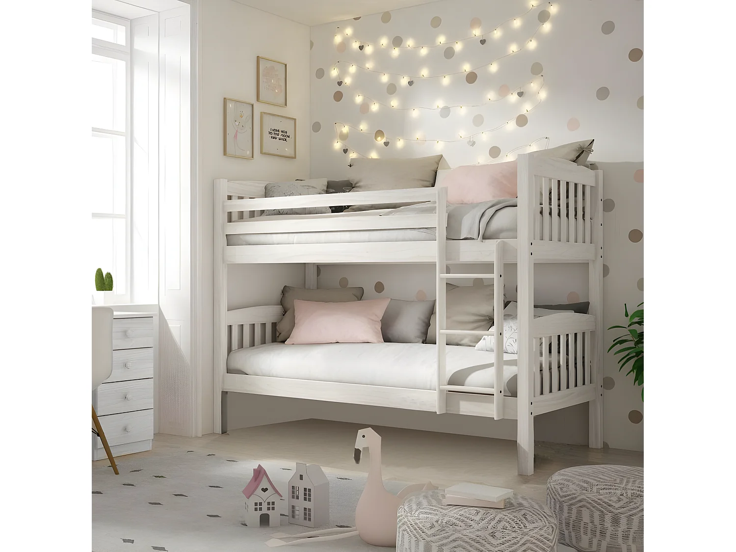 Letto a castello legno bianco decapé 90x190cm