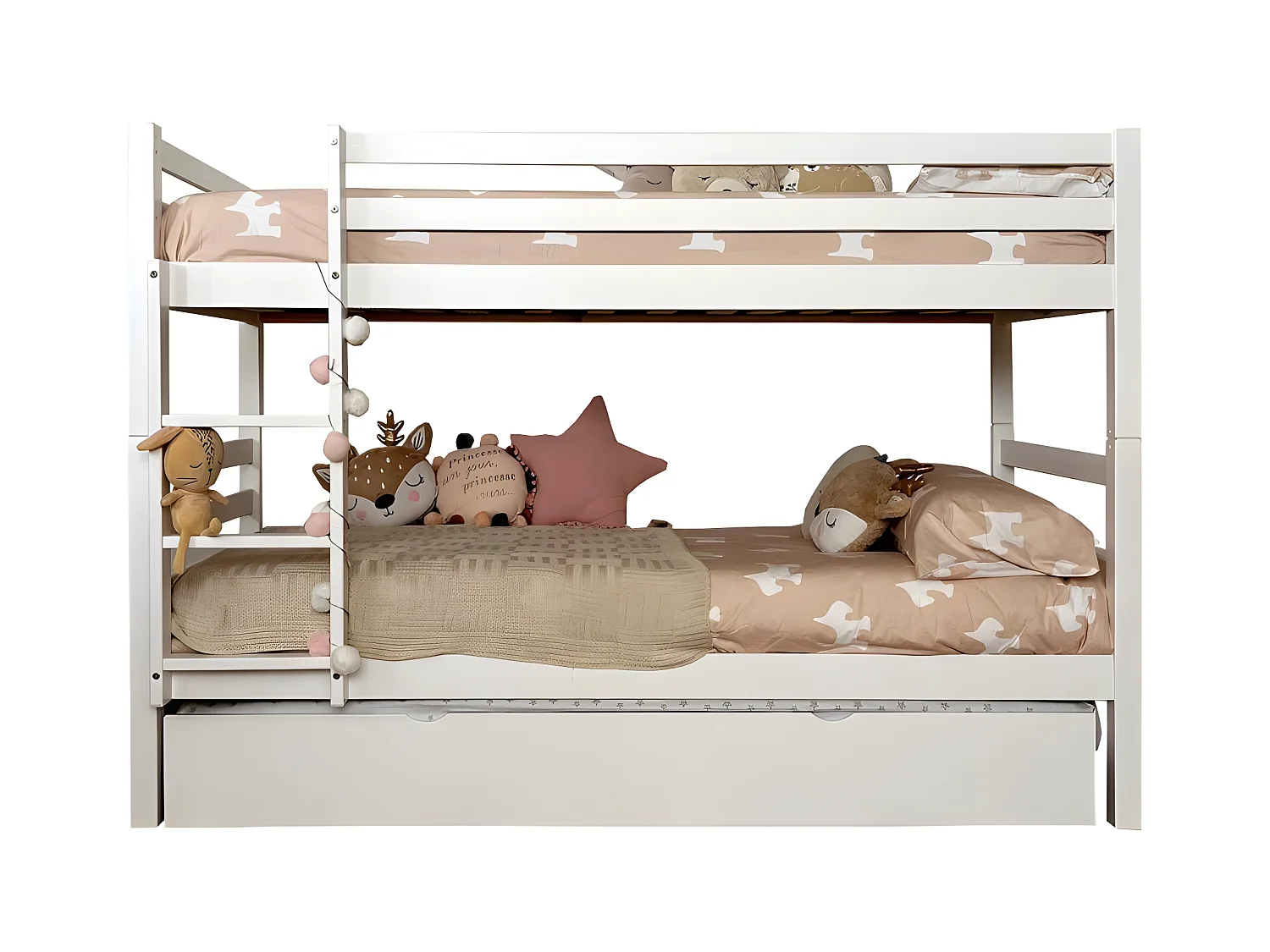 Letto a castello + 2 cassetti legno bianco 90x195cm