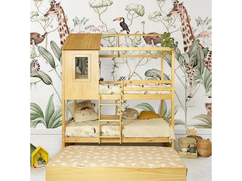 Litera + cama de arrastre madera pino  90x190/90x190cm