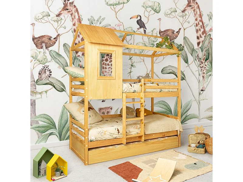 Litera + cama de arrastre madera pino  90x190/90x190cm