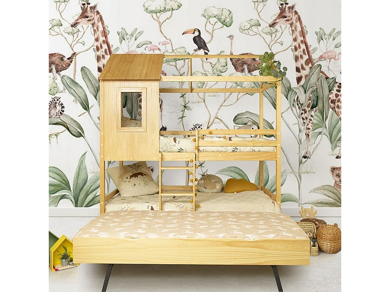 Litera + cama de arrastre madera pino  90x190/90x190cm