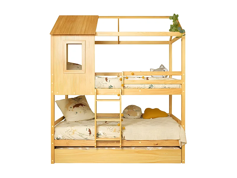 Etagenbett + Bett aus Holz Kieferfarbe 90x190/90x190cm