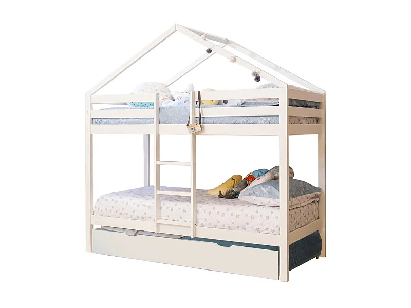 Letto a castello casetta + letto apribile legno bianco 90x190/90x190cm