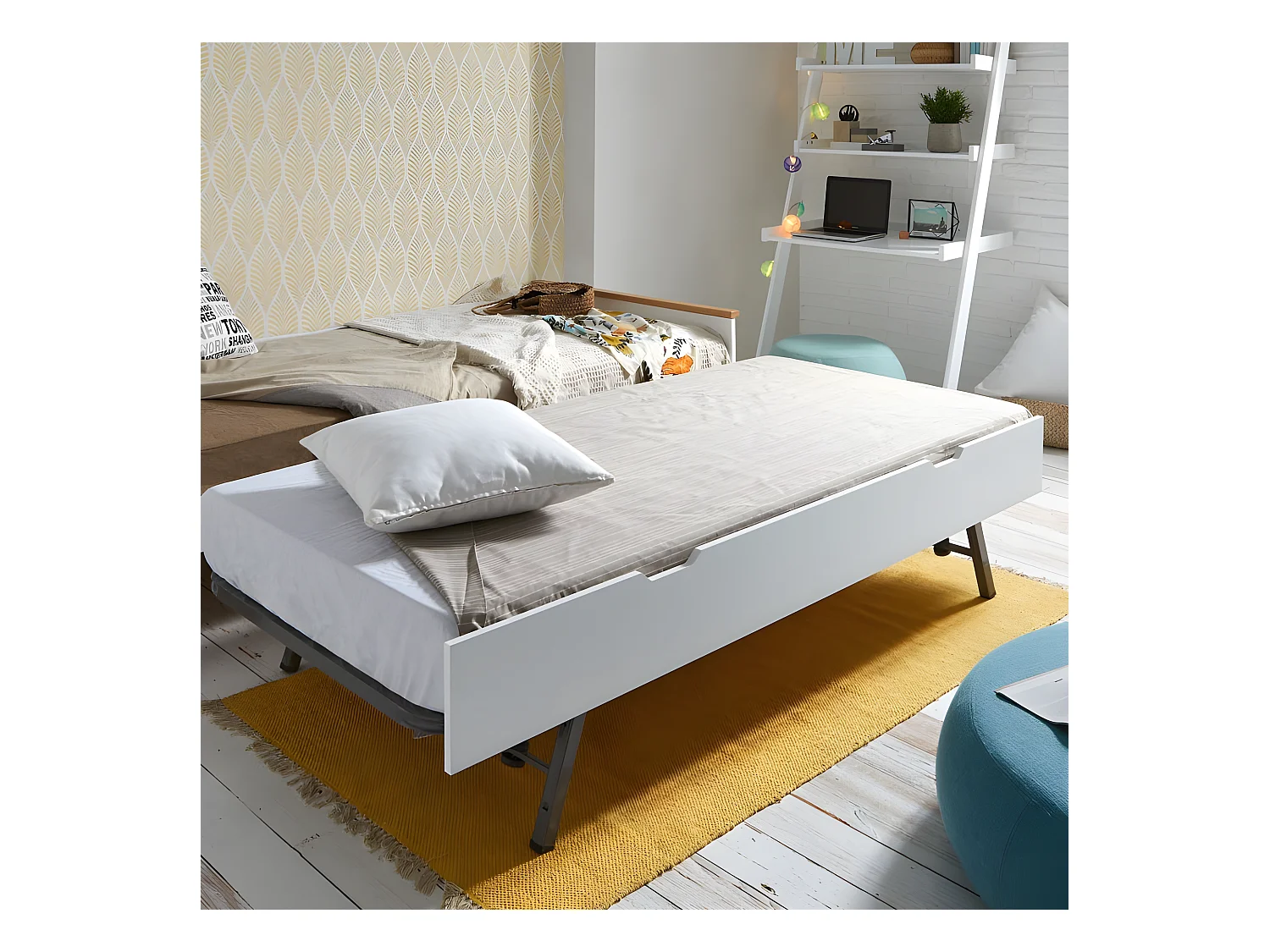 Letto a castello + letto apribile triplo bianco legno 135 cm