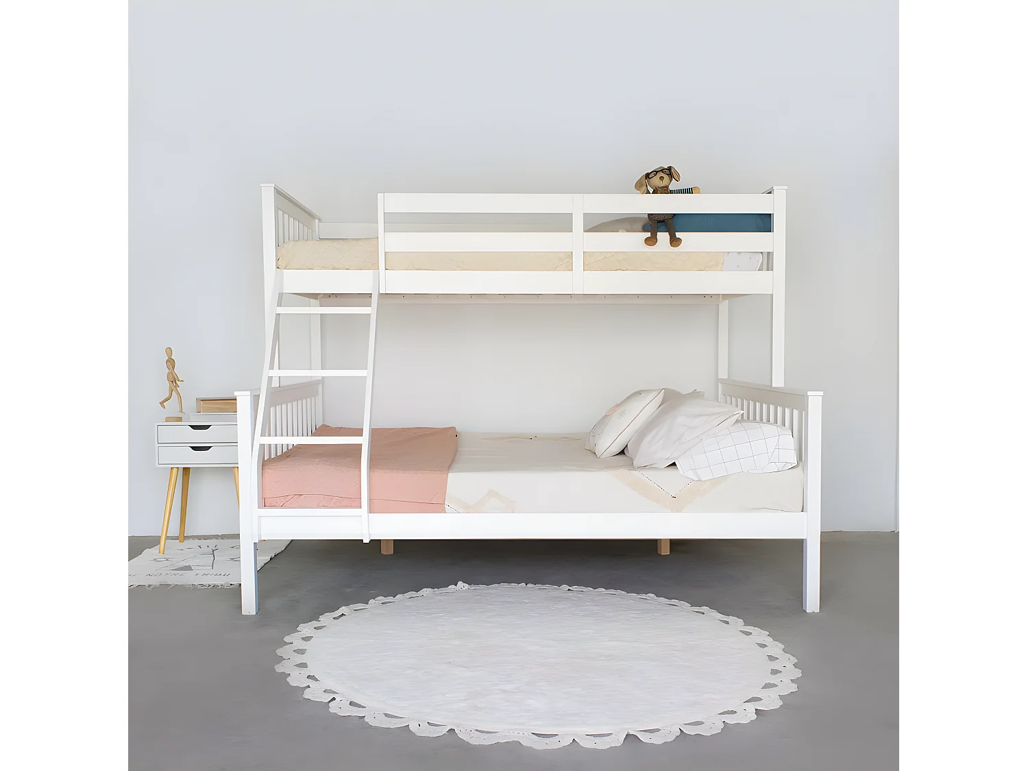 Letto a castello + letto apribile triplo bianco legno 135 cm