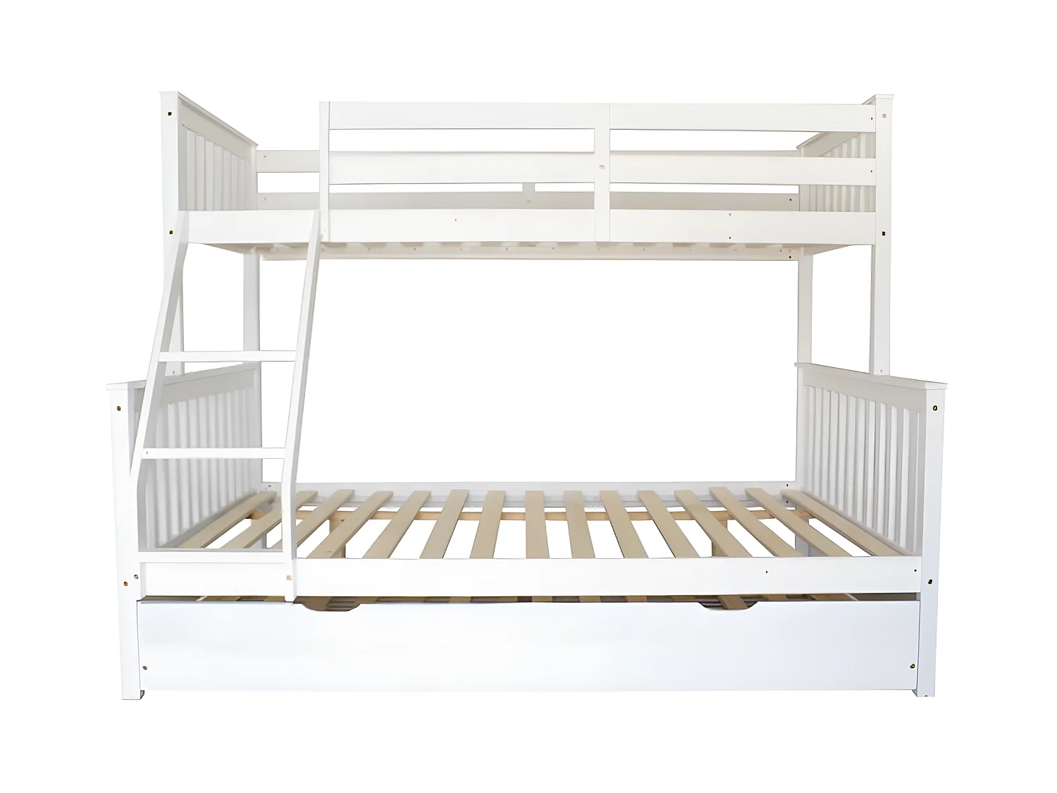 Lit superposé triple + lit pieds pliants bois blanc 135 cm