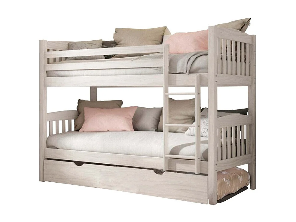 Etagenbett + Ausziehbett mit Beine Holz weiß decapé 90x190cm