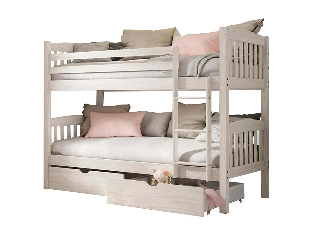 Etagenbett + Ausziehbett mit Beine Holz weiß decapé 90x190cm