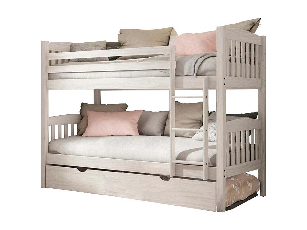 Etagenbett + Ausziehbett mit Beine Holz weiß decapé 90x190cm