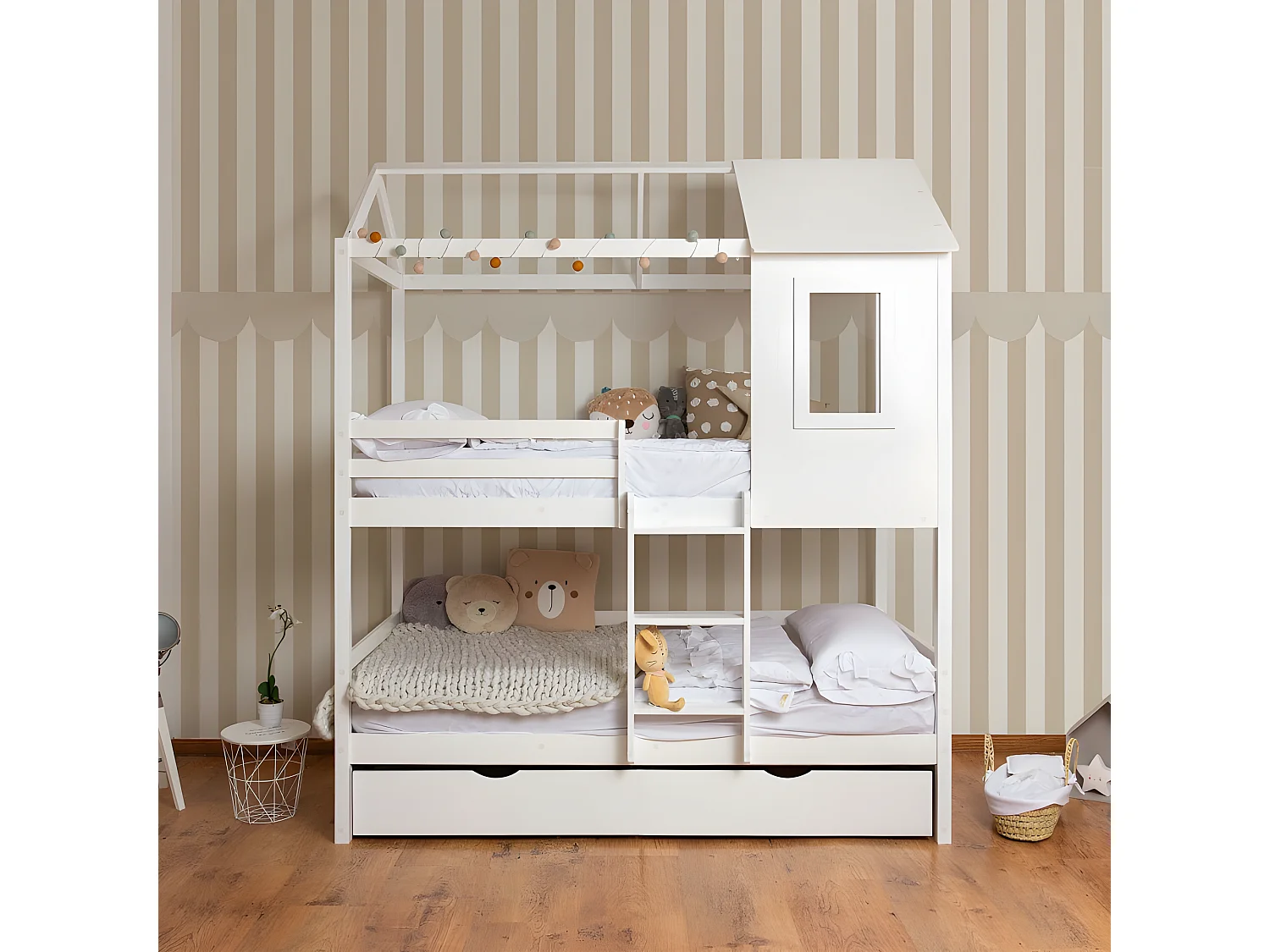 Beliche + cama extraível elevável madeira branca 90x190/90x190cm