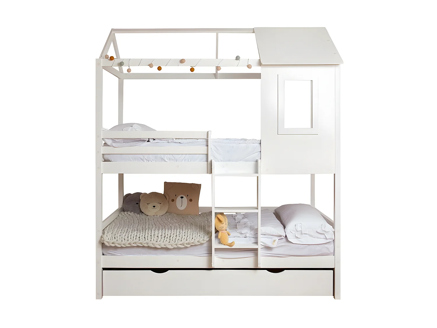 Beliche + cama extraível elevável madeira branca 90x190/90x190cm