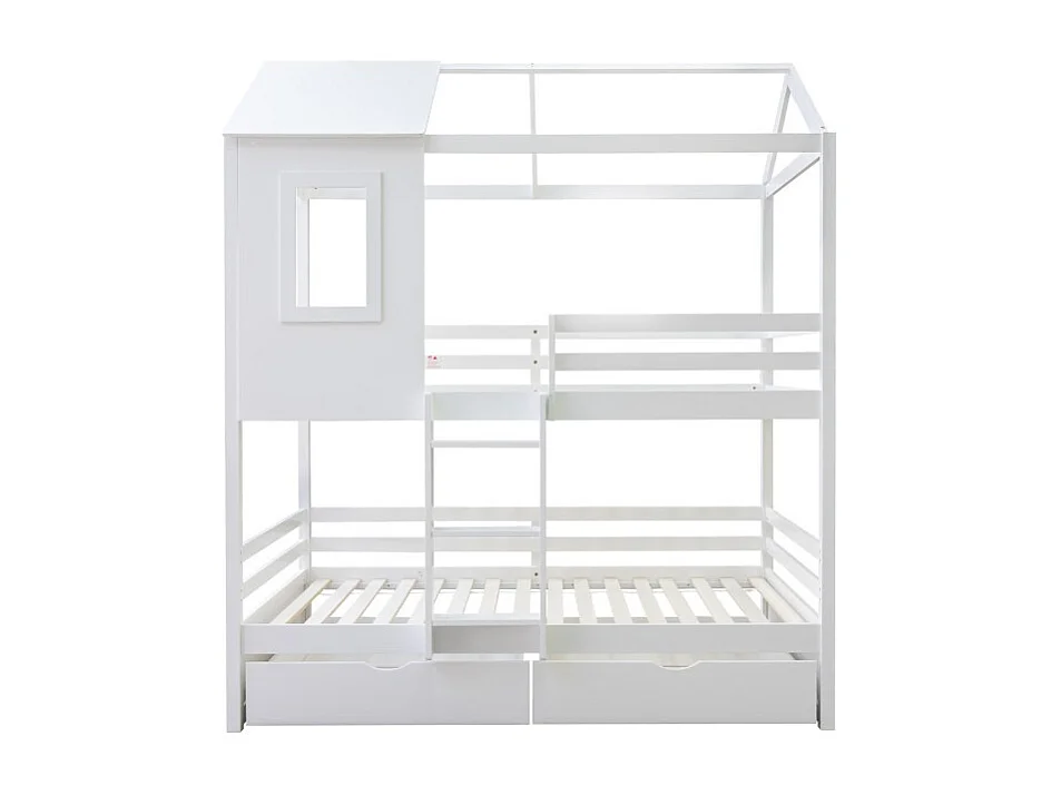 Stapelbed + hefbaar onderschuifbed hout wit 90x190/90x190cm