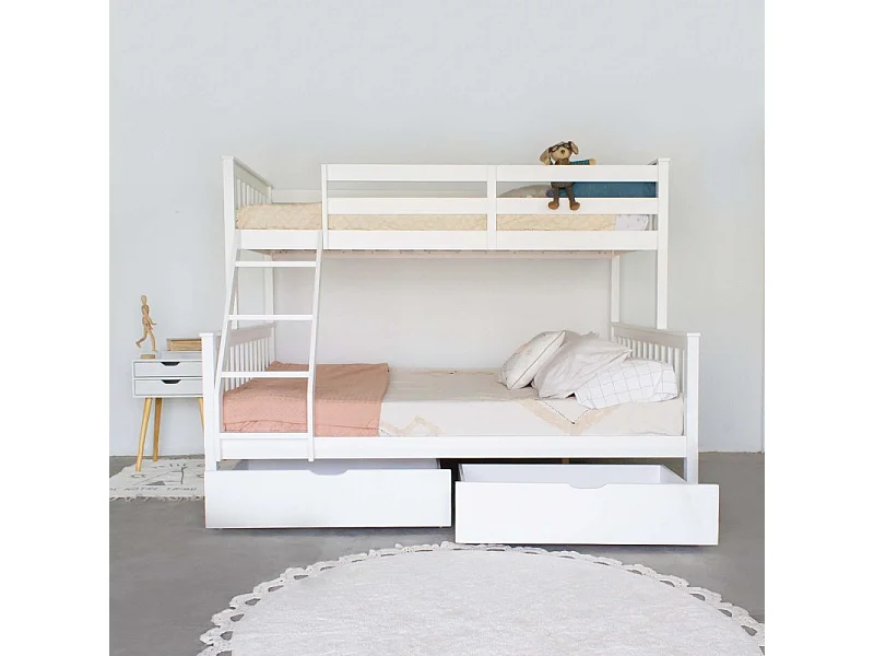 Lit superposé triple + 2 tiroirs bois bois blanc 135 cm