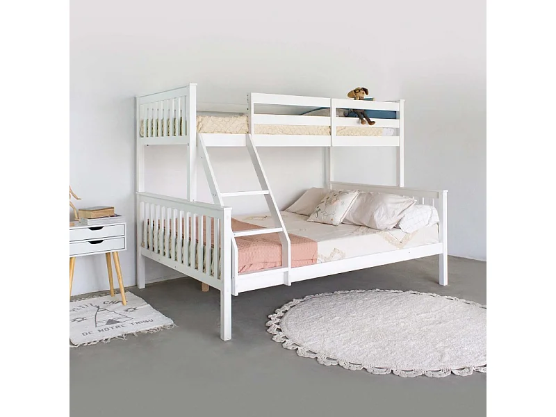 Lit superposé triple + 2 tiroirs bois bois blanc 135 cm