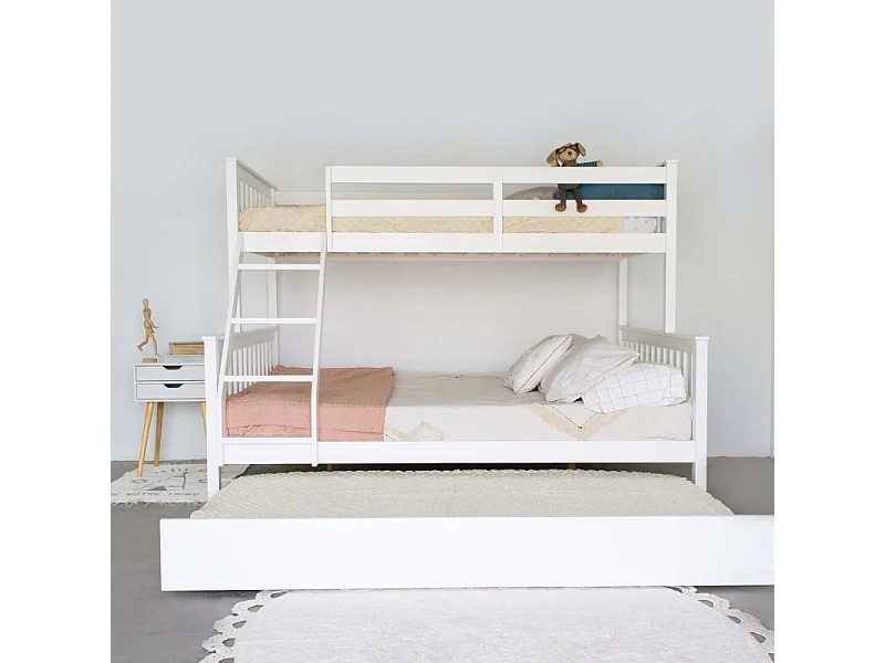 Lit superposé triple + 2 tiroirs bois bois blanc 135 cm