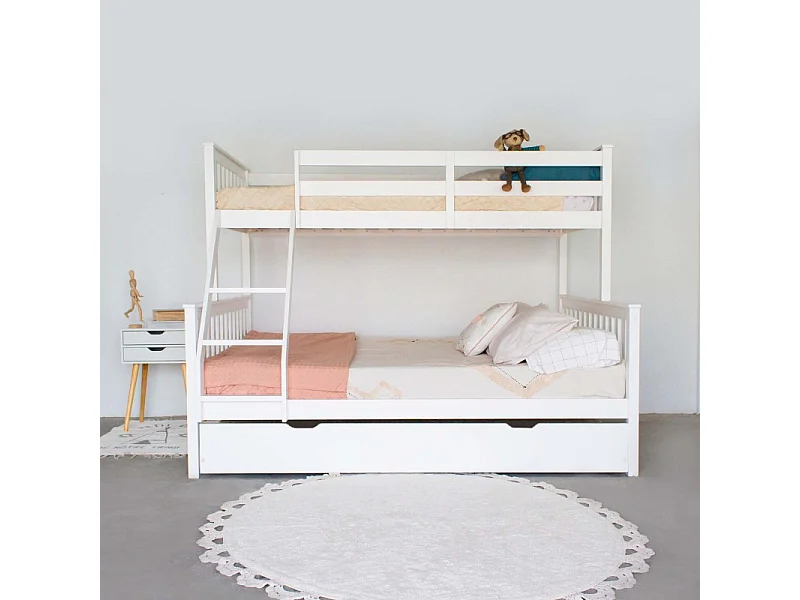 Lit superposé triple + 2 tiroirs bois bois blanc 135 cm