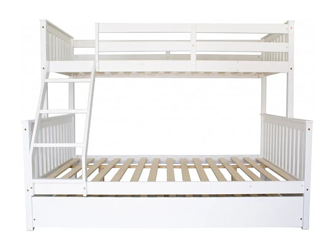 Lit superposé triple + 2 tiroirs bois bois blanc 135 cm