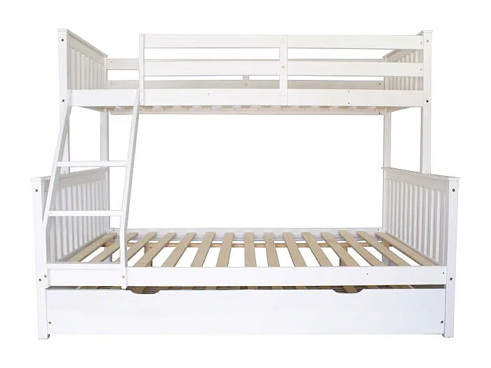 Lit superposé triple + 2 tiroirs bois bois blanc 135 cm