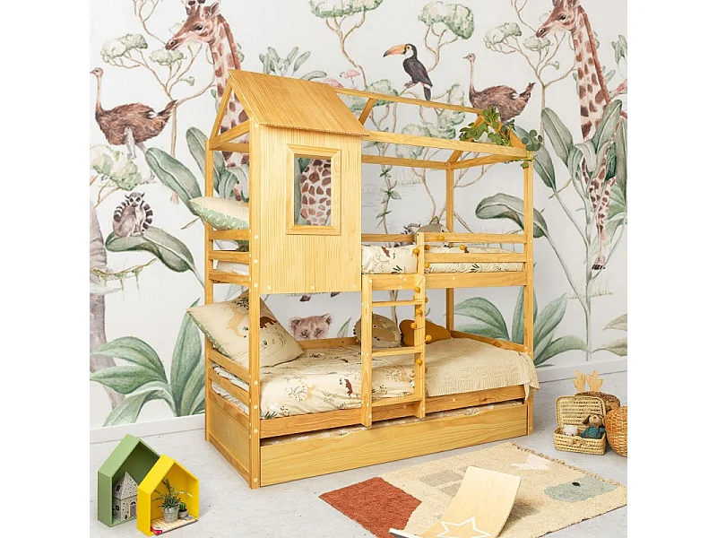 Litera + cama elevable madera pino  90x190/90x190cm