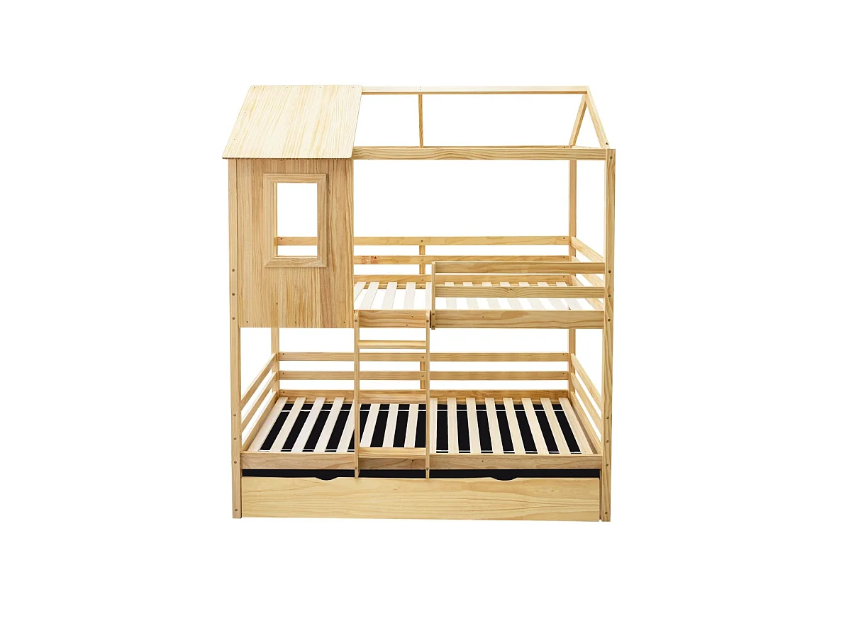 Beliche + cama extraível em madeira pinho 90x190/90x190cm