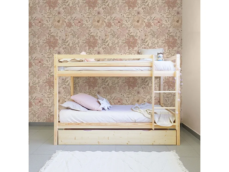 Beliche + cama elevável madeira branco lavado 90x190cm