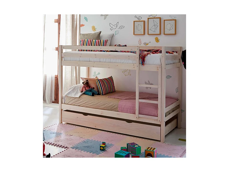 Beliche + cama elevável madeira branco lavado 90x190cm