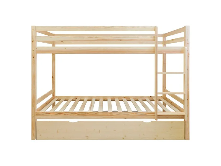 Etagenbett + Ausziehbett mit Beine Holz weiß gewaschen 90x190cm