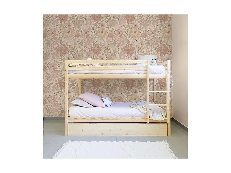 Etagenbett + Ausziehbett mit Beine Holz weiß gewaschen 90x190cm