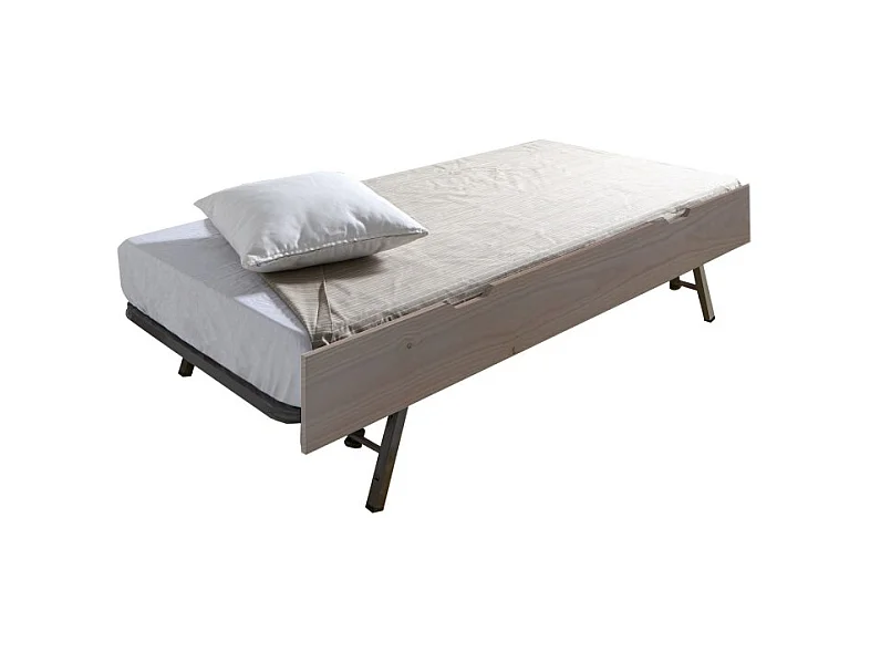 Etagenbett + Ausziehbett mit Beine Holz weiß gewaschen 90x190cm