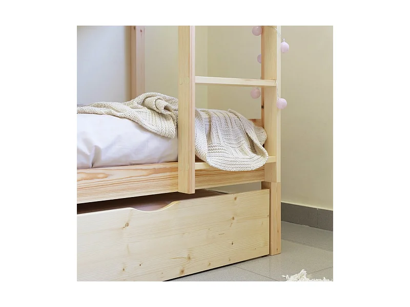 Etagenbett + Ausziehbett mit Beine Holz weiß gewaschen 90x190cm