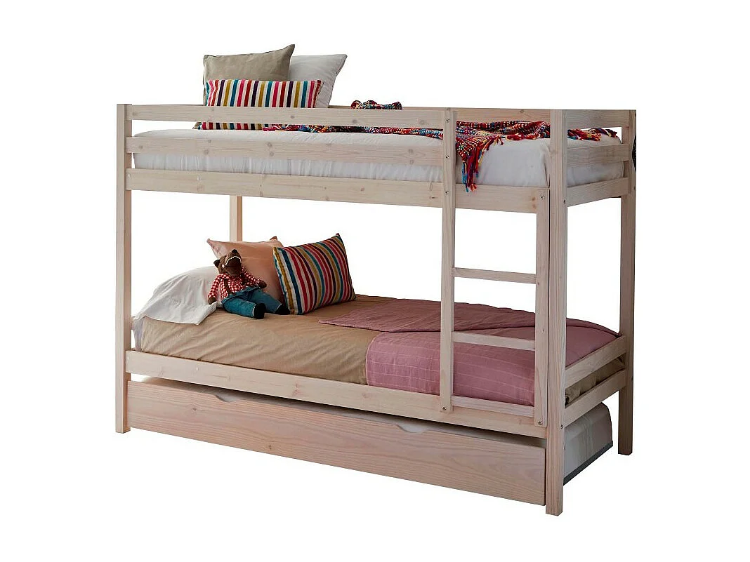 Litera + cama elevable madera blanco lavado 90x190cm